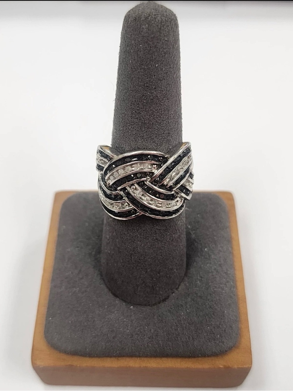 1.00 CTW Black and White Diamond Ring Sterling Silver .925 SZ 8
